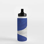 navy blue woodblock lines Water Bottle Gallery Image 2