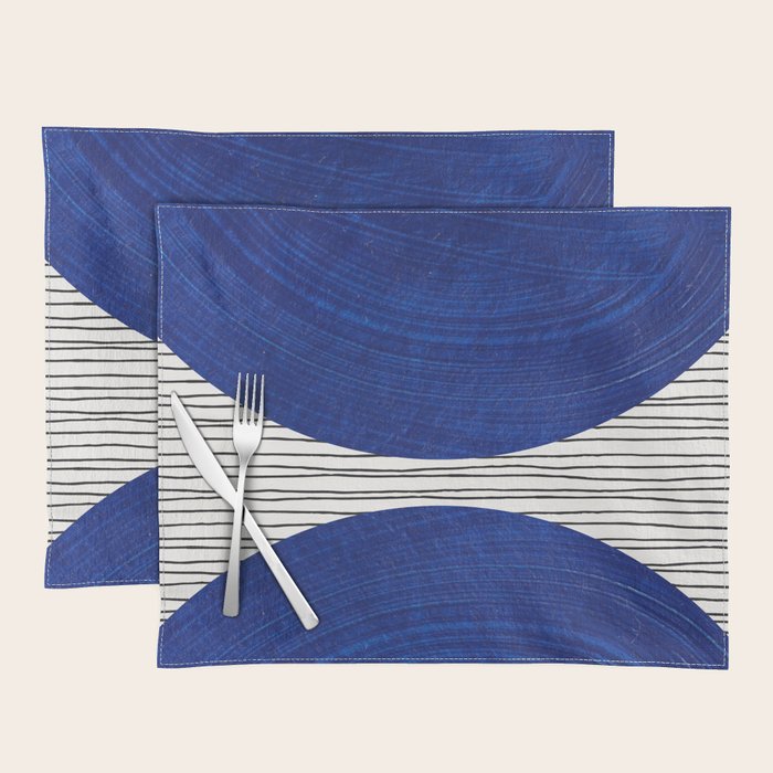 navy blue woodblock lines Placemat Gallery Image 1