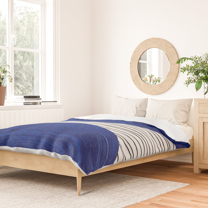navy blue woodblock lines Duvet Cover Gallery Image 2