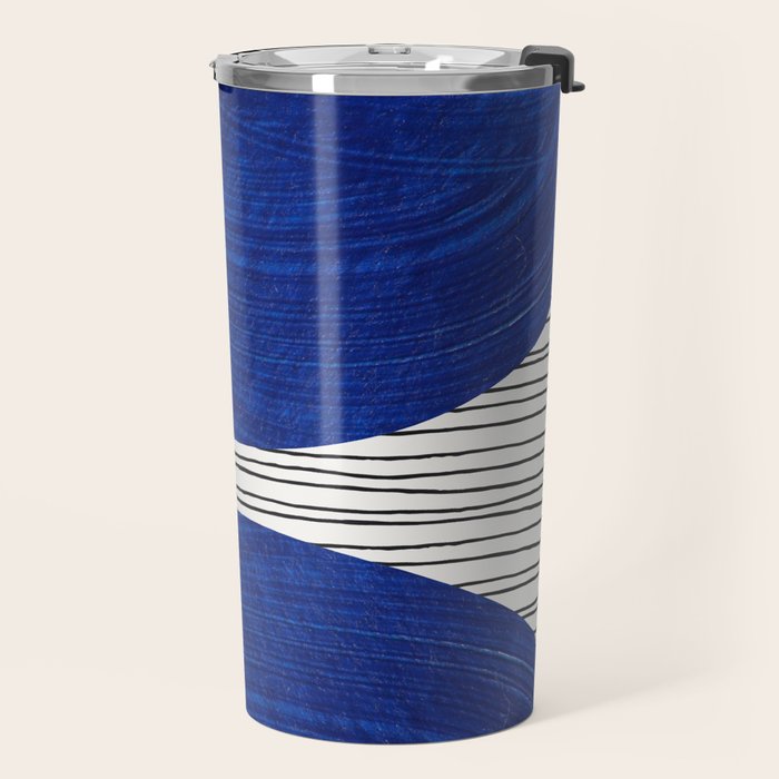 navy blue woodblock lines Travel Mug Gallery Image 2