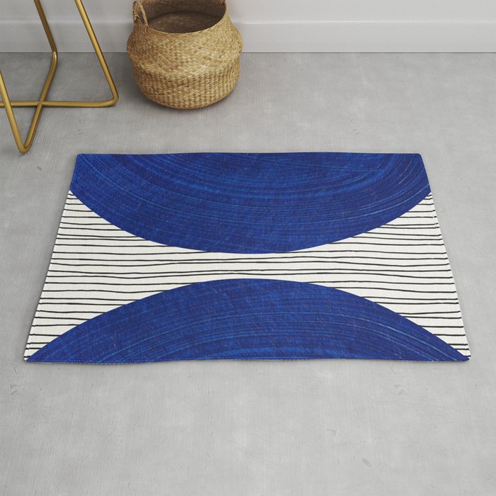 navy blue woodblock lines Rug Gallery Image 1