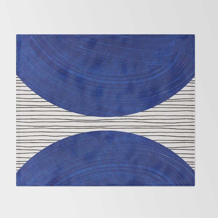 navy blue woodblock lines Throw Blanket Gallery Image 2
