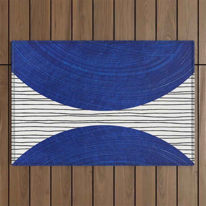navy blue woodblock lines Outdoor Rug Gallery Image 1