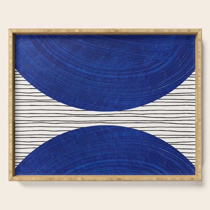 navy blue woodblock lines Serving Tray Gallery Image 1