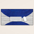 navy blue woodblock lines Desk Mat Gallery Image 1