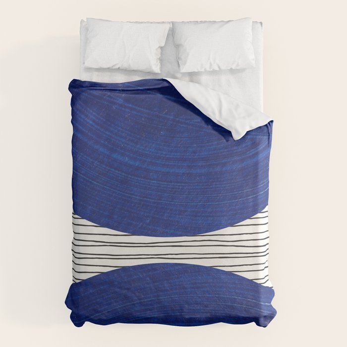 navy blue woodblock lines Duvet Cover Gallery Image 6