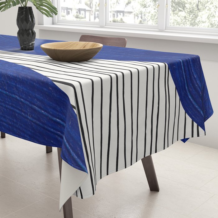 navy blue woodblock lines Tablecloth Gallery Image 3