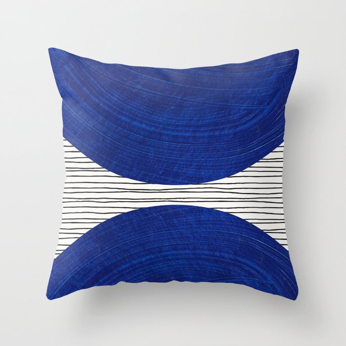 navy blue woodblock lines Throw Pillow Gallery Image 1