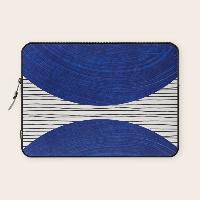 navy blue woodblock lines Laptop Sleeve Gallery Image 1