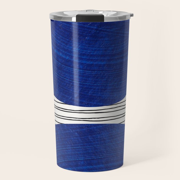 navy blue woodblock lines Travel Mug Gallery Image 1