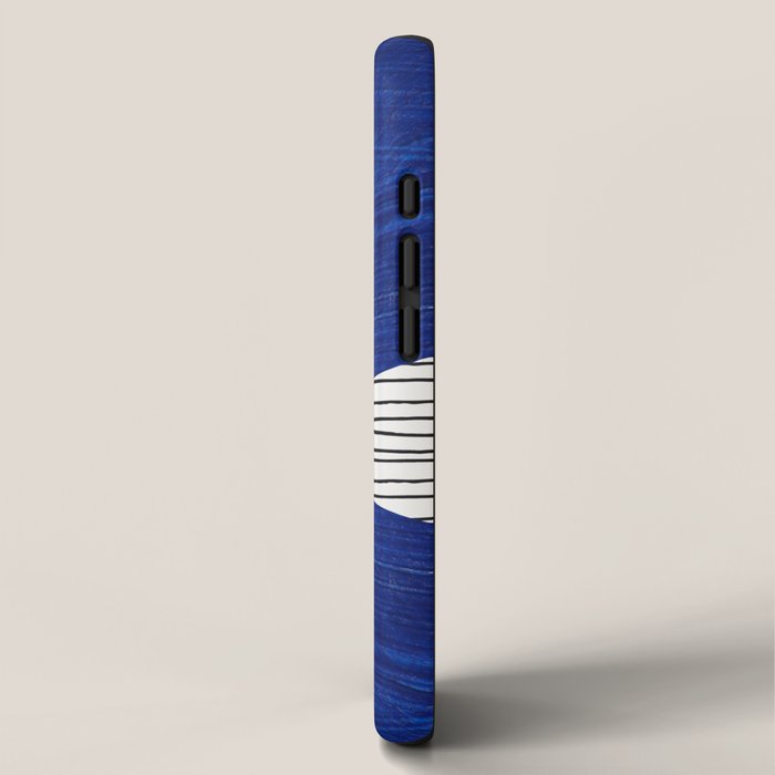 navy blue woodblock lines iPhone Case Gallery Image 2