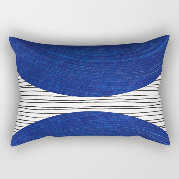 navy blue woodblock lines Rectangular Pillow Gallery Image 2