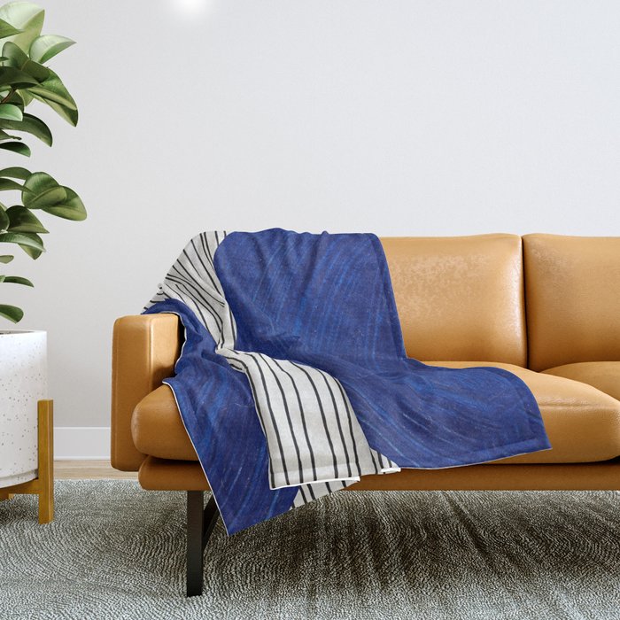 navy blue woodblock lines Throw Blanket Gallery Image 1