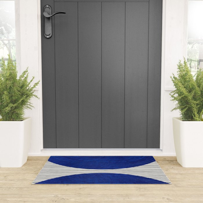 navy blue woodblock lines Welcome Mat Gallery Image 3