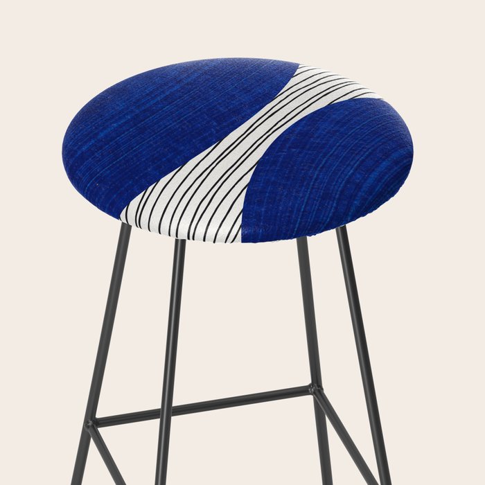 navy blue woodblock lines Stool Gallery Image 2