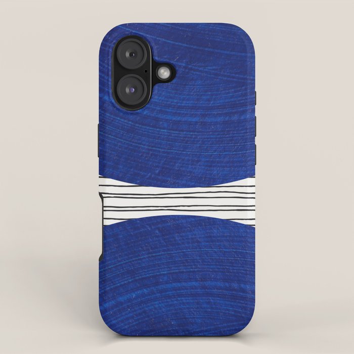 navy blue woodblock lines iPhone Case Gallery Image 1
