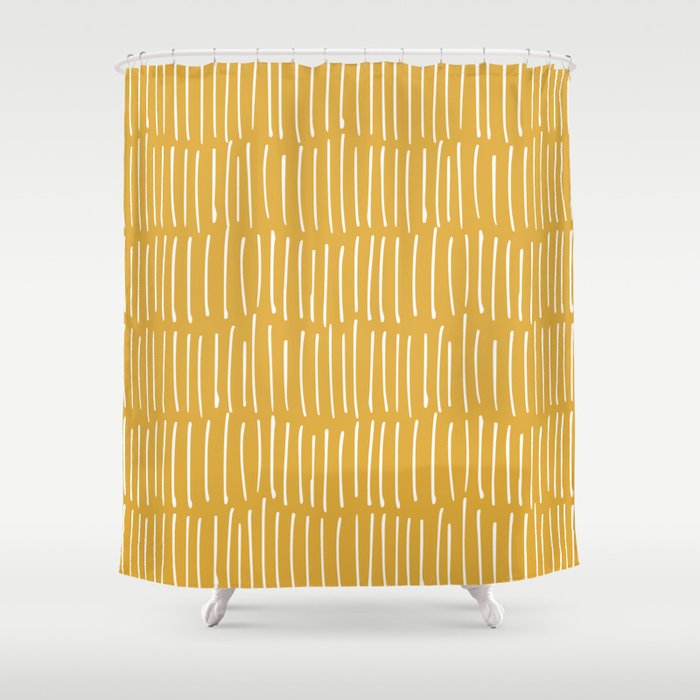 Yellow Abstract Line Art Shower Curtain Gallery Image 1