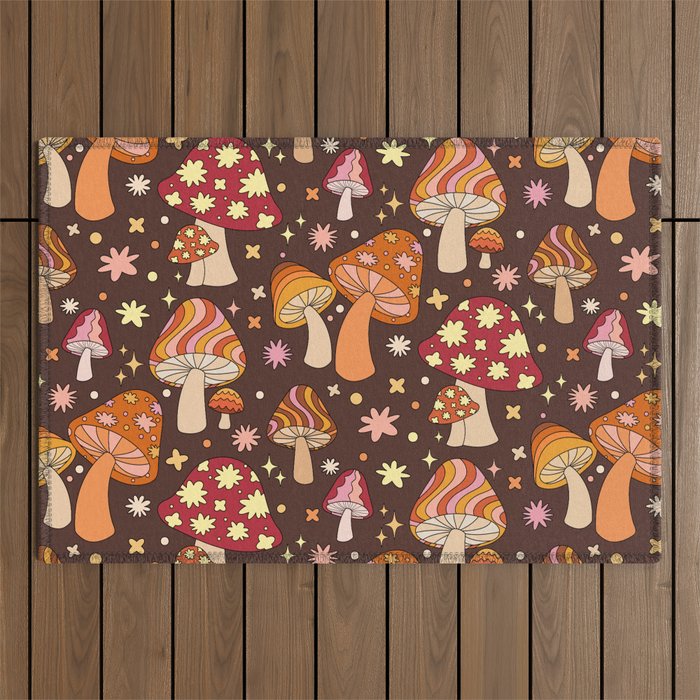 Magic Mushrooms in Brown Outdoor Rug Gallery Image 1