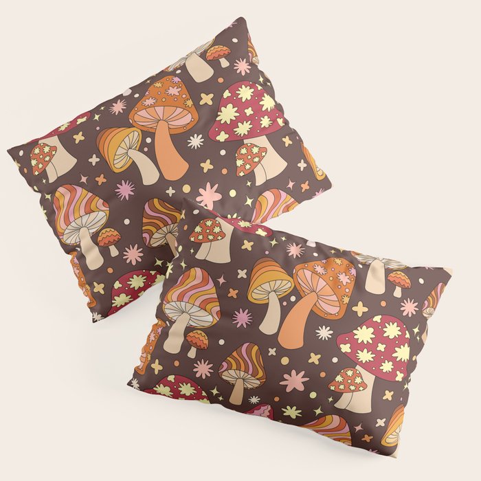 Magic Mushrooms in Brown Pillow Sham Gallery Image 3