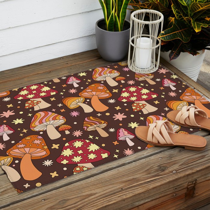 Magic Mushrooms in Brown Outdoor Rug Gallery Image 2