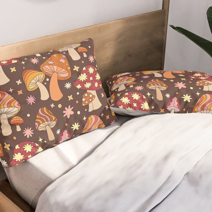 Magic Mushrooms in Brown Pillow Sham Gallery Image 2