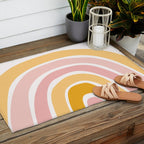 Abstract Shapes 94 in Mustard Yellow and Pale Pink (Rainbow Abstraction) Outdoor Rug Gallery Image 2