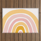 Abstract Shapes 94 in Mustard Yellow and Pale Pink (Rainbow Abstraction) Outdoor Rug Gallery Image 1