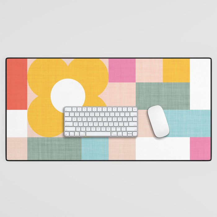 Retro Flowers on playful checks Desk Mat Gallery Image 1