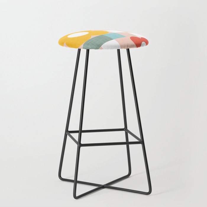 Retro Flowers on playful checks Stool Gallery Image 1