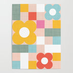 Retro Flowers on playful checks Poster Gallery Image 4