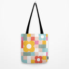 Retro Flowers on playful checks Tote Bag Gallery Image 2
