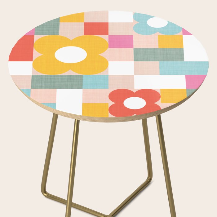 Retro Flowers on playful checks Side Table Gallery Image 2