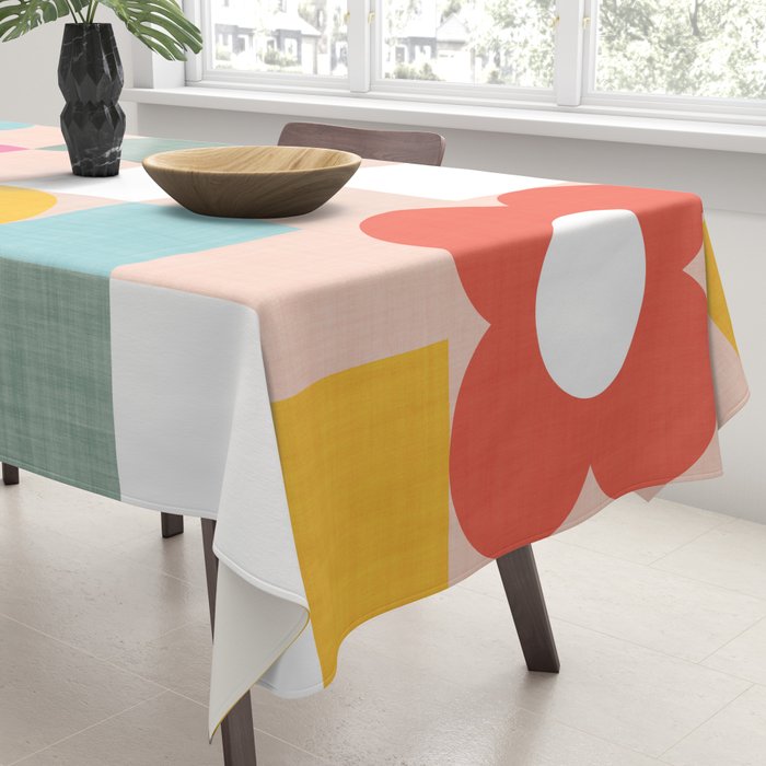 Retro Flowers on playful checks Tablecloth Gallery Image 3