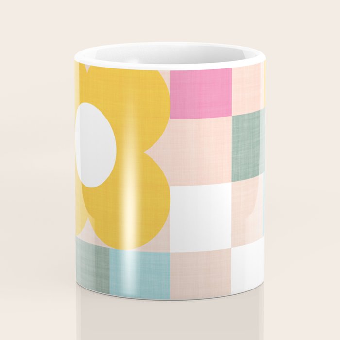 Retro Flowers on playful checks Coffee Mug Gallery Image 4
