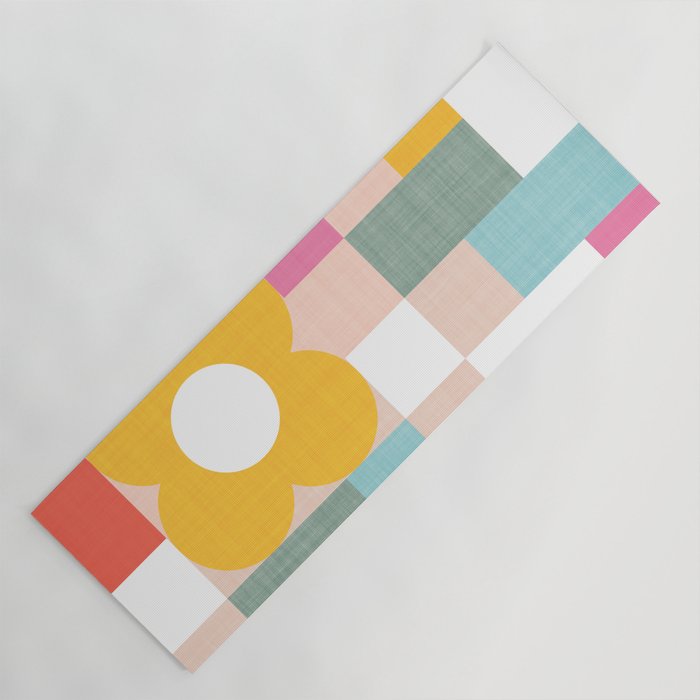 Retro Flowers on playful checks Yoga Mat Gallery Image 1
