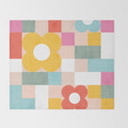 Retro Flowers on playful checks Throw Blanket Gallery Image 2
