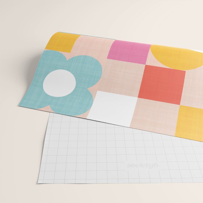 Retro Flowers on playful checks Wrapping Paper Gallery Image 2