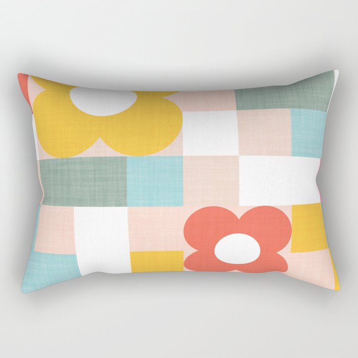 Retro Flowers on playful checks Rectangular Pillow Gallery Image 1