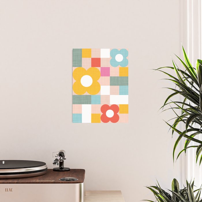 Retro Flowers on playful checks Poster Gallery Image 2