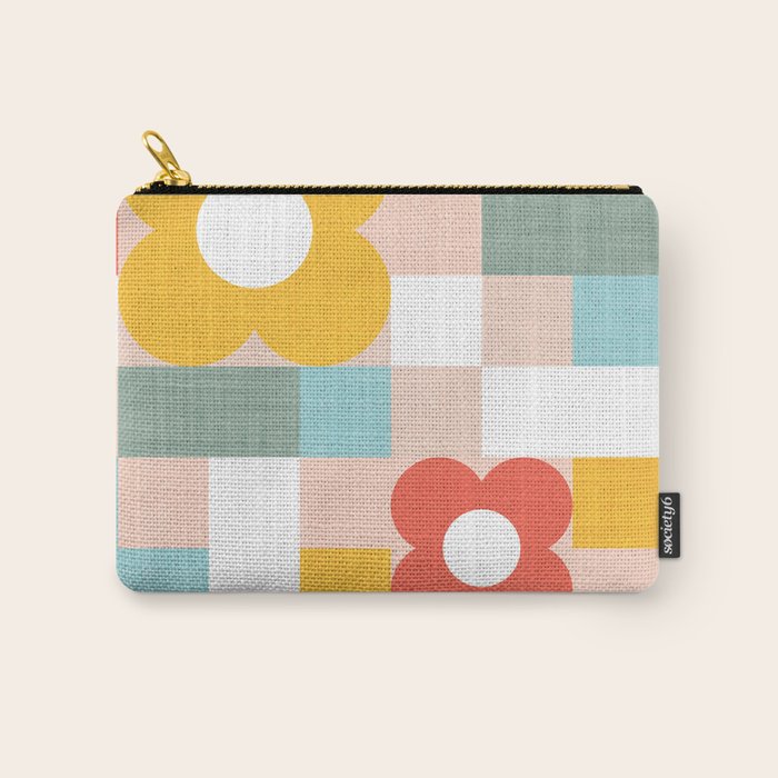 Retro Flowers on playful checks Carry All Pouch Gallery Image 1
