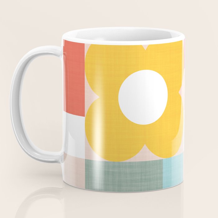 Retro Flowers on playful checks Coffee Mug Gallery Image 3