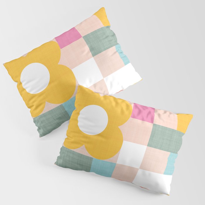 Retro Flowers on playful checks Pillow Sham Gallery Image 3