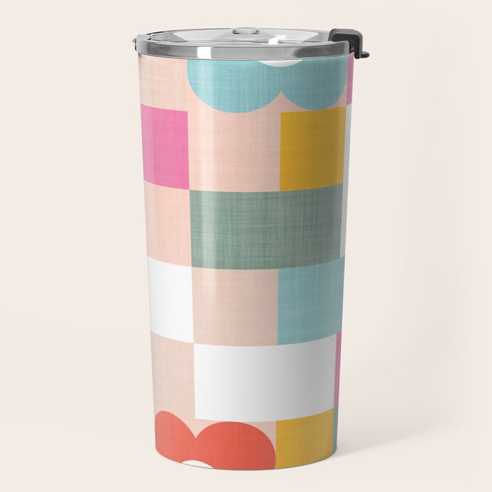 Retro Flowers on playful checks Travel Mug Gallery Image 2
