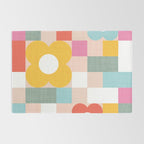 Retro Flowers on playful checks Rug Gallery Image 2