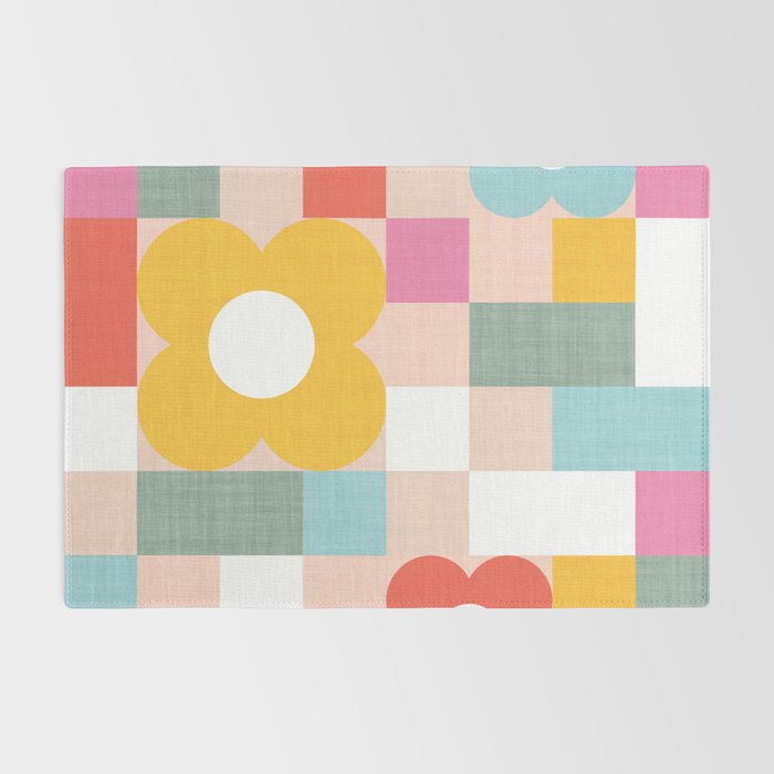 Retro Flowers on playful checks Rug Gallery Image 2