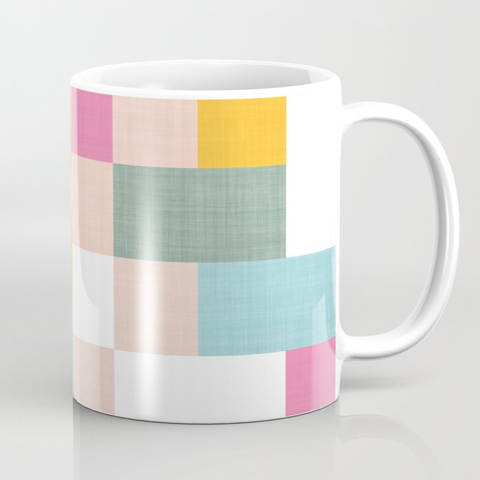 Retro Flowers on playful checks Coffee Mug Gallery Image 1
