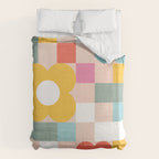 Retro Flowers on playful checks Duvet Cover Gallery Image 6