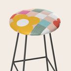 Retro Flowers on playful checks Stool Gallery Image 2