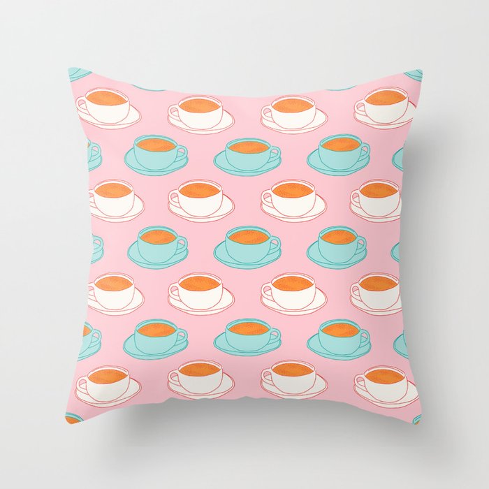 Colorful retro coffee cup art pattern Throw Pillow Gallery Image 6