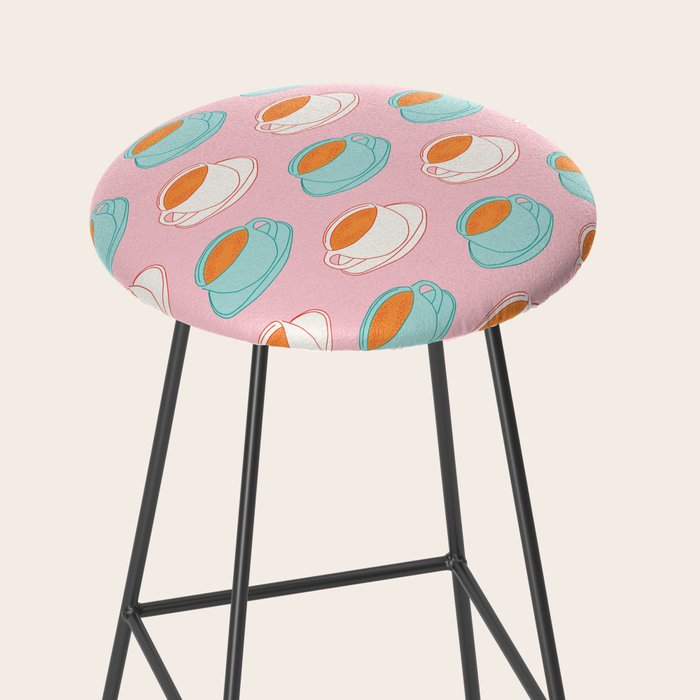 Colorful retro coffee cup art pattern Stool Gallery Image 2